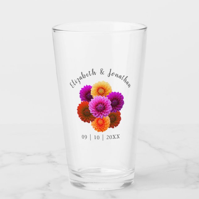 Dahlia Autumn Floral Wedding Glas (Vorderseite)
