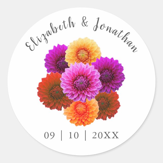 Dahlia Autumn Floral Wedding Runder Aufkleber (Vorderseite)