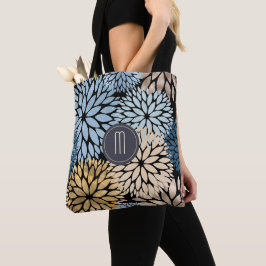 Dahlia Blue Gold Floral Monogram