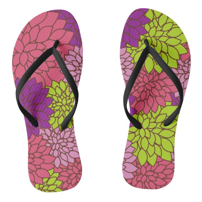 Dahlia-Blume, farbenfrohe Blume, Blumenmuster Flip Flops (Fußbett)