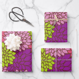 Dahlia-Blume, farbenfrohe Blume, Blumenmuster Geschenkpapier Set