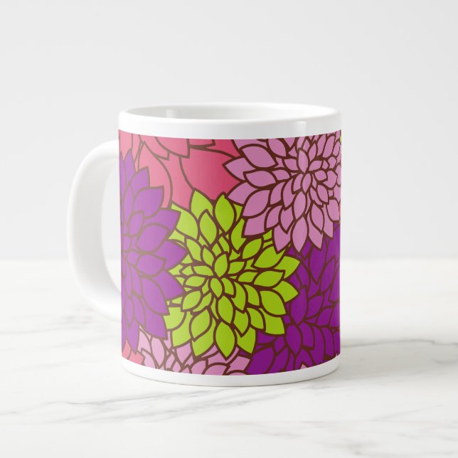 Dahlia-Blume, farbenfrohe Blume, Blumenmuster Jumbo-Tasse (Vorderseite Links)