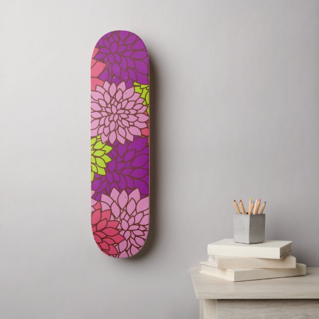 Dahlia-Blume, farbenfrohe Blume, Blumenmuster Skateboard (Wandkunst)
