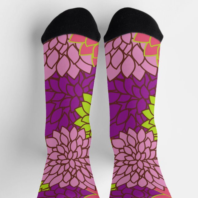 Dahlia-Blume, farbenfrohe Blume, Blumenmuster Socken (Oben)