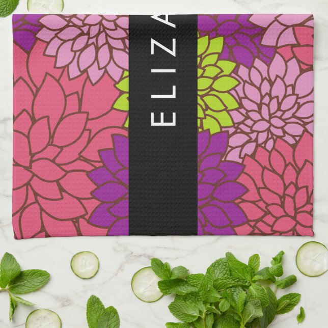 Dahlia Blume, farbenfrohe Blume, Ihr Name Geschirrtuch (Gefaltet)