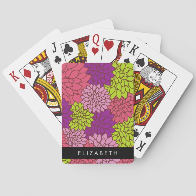 Dahlia Blume, farbenfrohe Blume, Ihr Name Spielkarten (Rückseite)