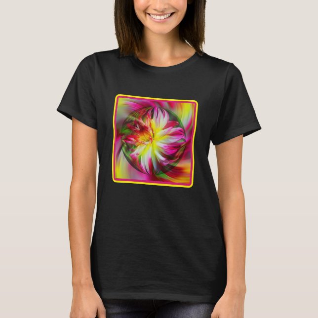 Dahlia Blume Floral Abstrakt Art T-Shirt (Vorderseite)