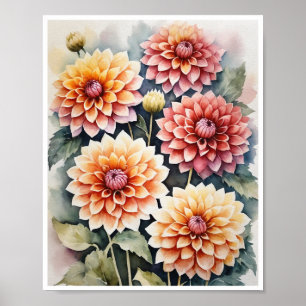 Dahlia Blume handgemachte Wasserfarbenposter Art Poster