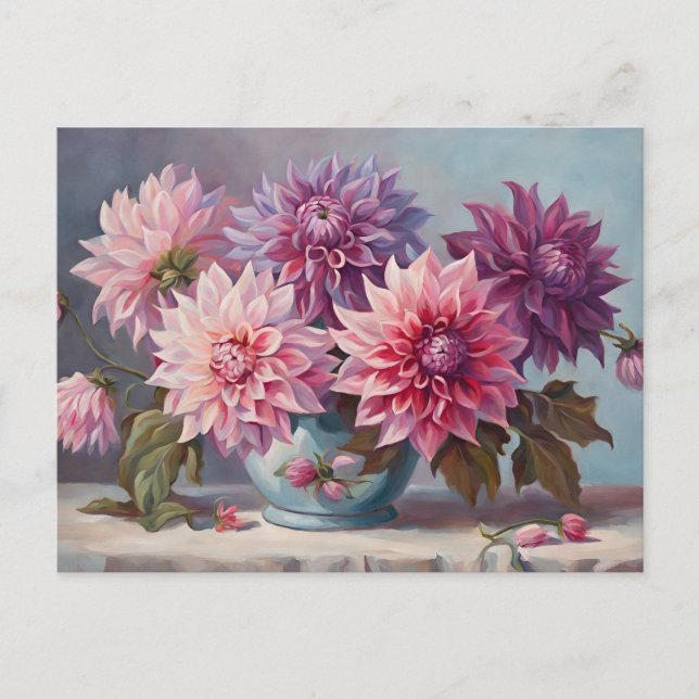 Dahlia Blume in einer Vase Still Life Illustration Postkarte (Vorderseite)