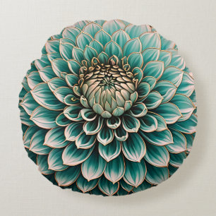 Dahlia-Blume in Teal Aqua Blau Digitale Kunst Rundes Kissen