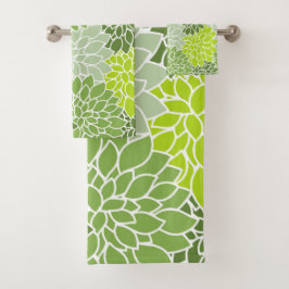 Dahlia-Blume, Muster von Blume, grüner Dahlia Badhandtuch Set