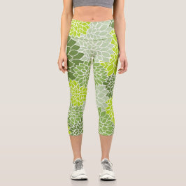Dahlia-Blume, Muster von Blume, grüner Dahlia Capri Leggings