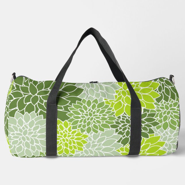 Dahlia-Blume, Muster von Blume, grüner Dahlia Duffle Bag (Vorderseite)