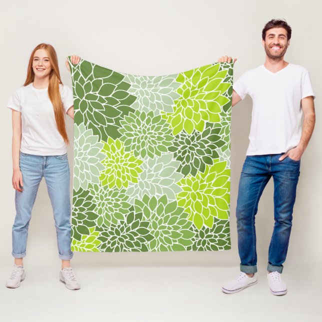 Dahlia-Blume, Muster von Blume, grüner Dahlia Fleecedecke (Beispiel)