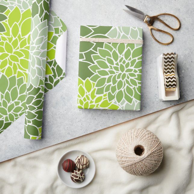 Dahlia-Blume, Muster von Blume, grüner Dahlia Geschenkpapier (Kunsthandwerk)