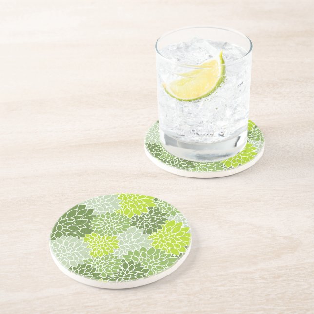 Dahlia-Blume, Muster von Blume, grüner Dahlia Getränkeuntersetzer (Seite)