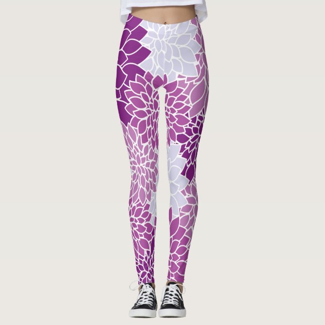 Dahlia-Blume, Muster von Blume, Lila Dahlia Leggings (Vorderseite)