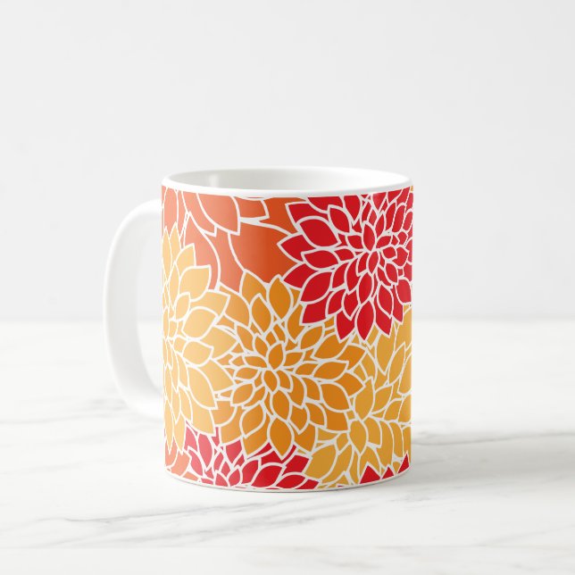 Dahlia-Blume, Muster von Blume, Orange Dahlia Kaffeetasse (Vorderseite Links)