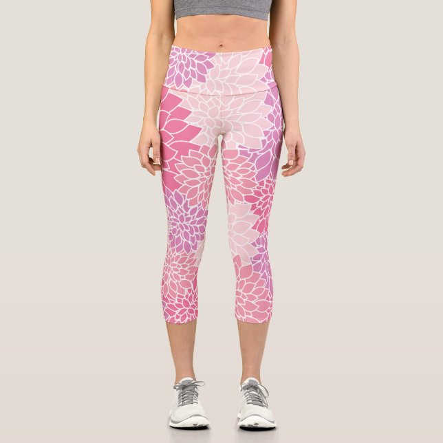 Dahlia-Blume, Muster von Blume, rosa Dahlia Capri Leggings (Vorderseite)