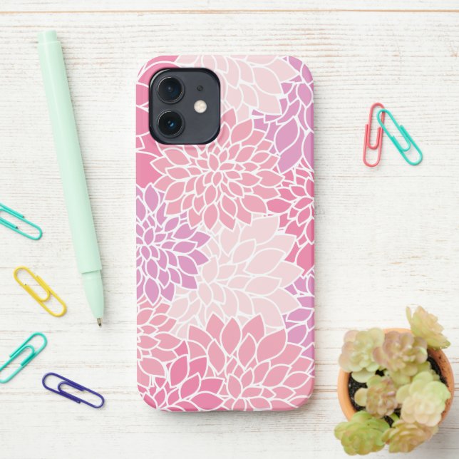 Dahlia-Blume, Muster von Blume, rosa Dahlia iPhone Hülle (Auf dem Schreibtisch)