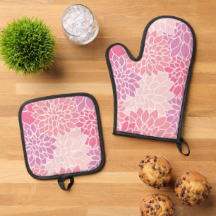 Dahlia-Blume, Muster von Blume, rosa Dahlia Ofenhandschuh & Topflappen-Set