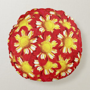 Dahlia-Bouquet - rot und weiß mit gelb Rundes Kissen