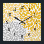 Dahlia Bouquet, Senf gelb, grau und blumenreich Quadratische Wanduhr<br><div class="desc">Dahlia Bouquet von Shelley Winters Design in Senfgelb und grau Design fügt Ihrem Zimmer einen frischen Pop. Bitte besuchen Sie meine Sammlungs-Seite,  um sich die Koordinationsaufgaben anzusehen.</div>