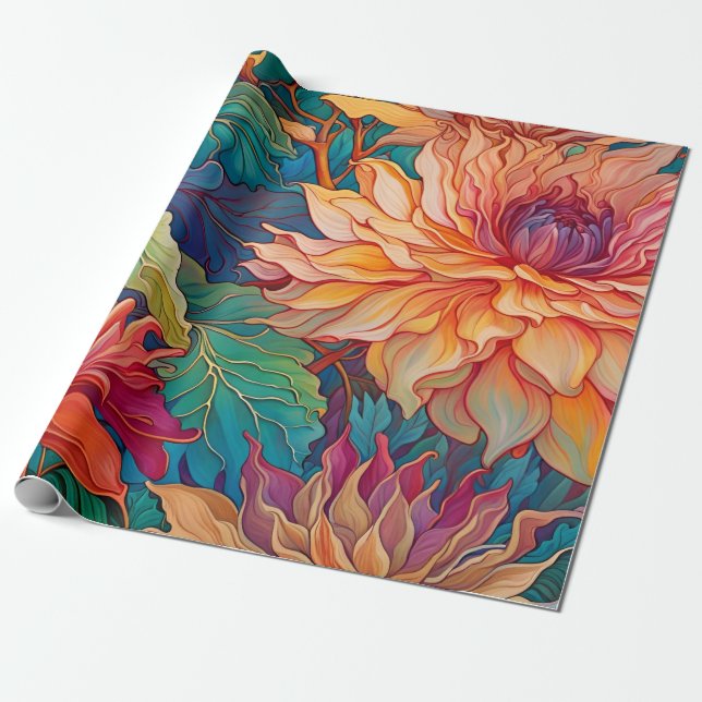 Dahlia Floral Tapestry Geschenkpapier (Ungerollt)