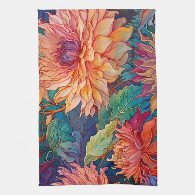 Dahlia Floral Tapestry Geschirrtuch (Vertikal)