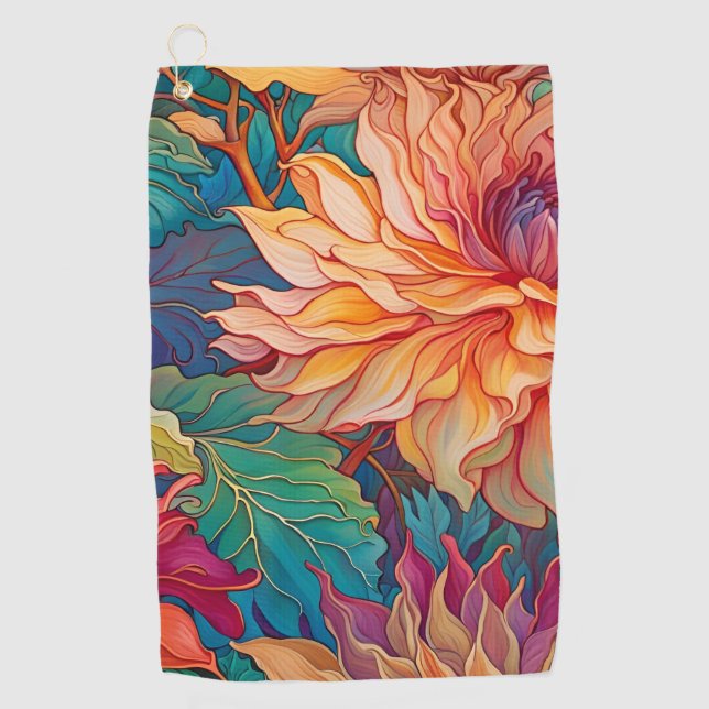 Dahlia Floral Tapestry Golfhandtuch (Vorderseite)
