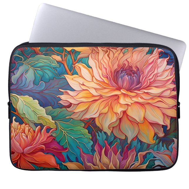 Dahlia Floral Tapestry Laptopschutzhülle (Vorderseite)