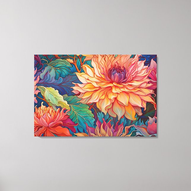 Dahlia Floral Tapestry Leinwanddruck (Vorderseite)