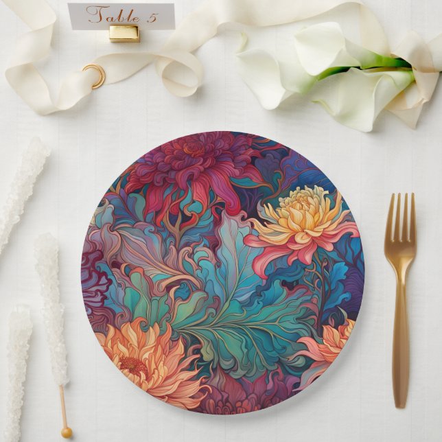 Dahlia Floral Tapestry Pappteller (Hochzeit)