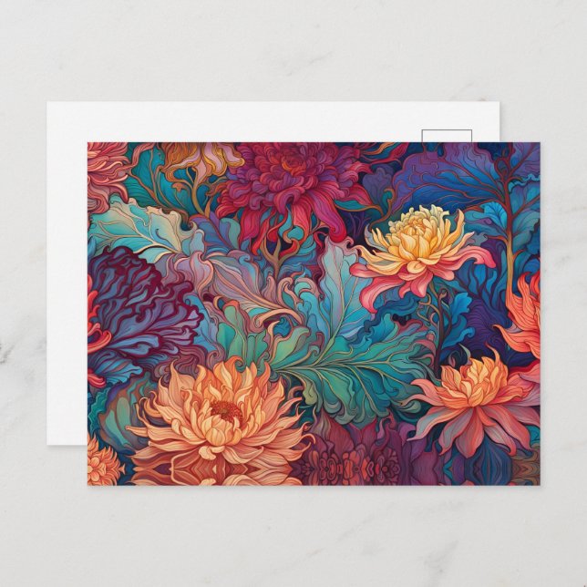 Dahlia Floral Tapestry Postkarte (Vorne/Hinten)