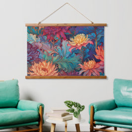 Dahlia Floral Tapestry Wandteppich Mit Holzrahmen