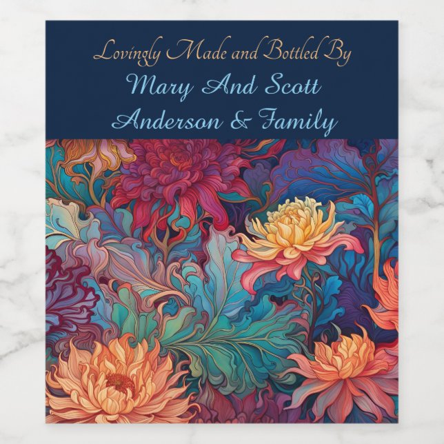 Dahlia Floral Tapestry Weinetikett (Einzelnes Label)