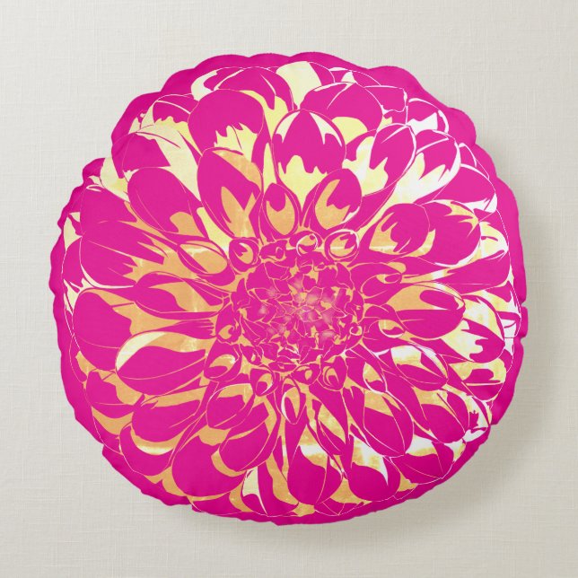 Dahlia flower bright pink pillow  rundes kissen (Vorderseite)