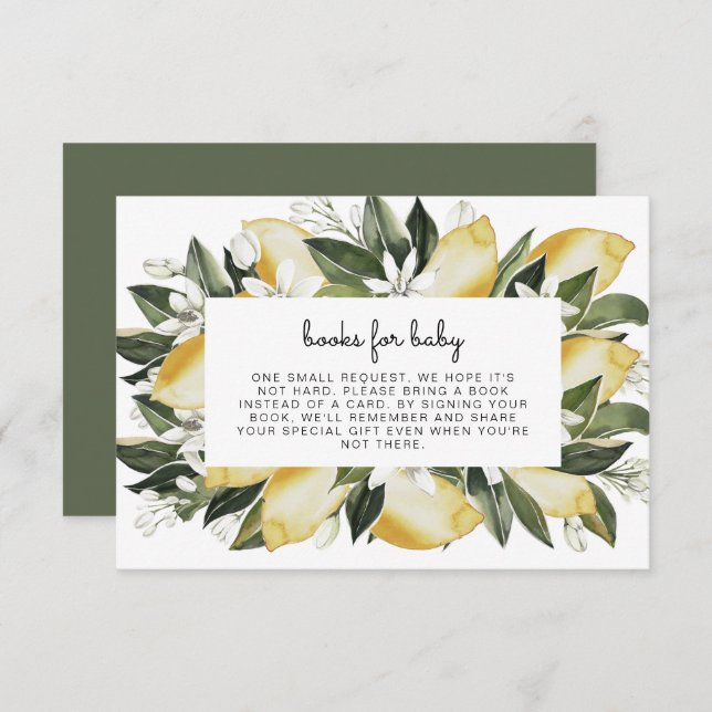 Dahlia - Lemon Citrus Baby Showbücher für Baby Einladung (Vorne/Hinten)