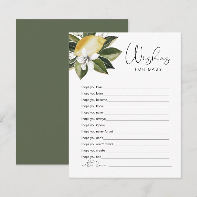 DAHLIA Lemon Citrus Frucht Wünsche für Kinderspiel Begleitkarte (Vorne/Hinten)