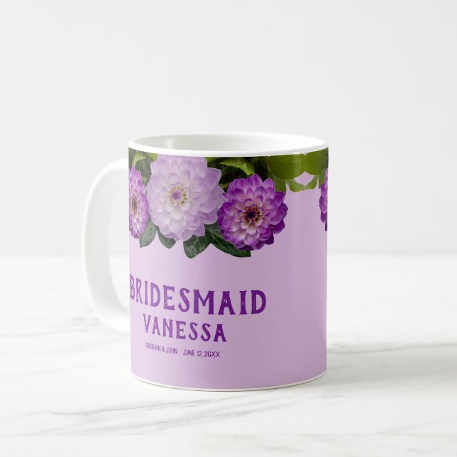 Dahlia Lila Lavender Floral Wedding Bridesmaid Kaffeetasse (Vorderseite Links)