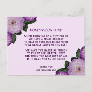 Dahlia Lila Lavender Lilac Floral Honeymoon Fund Einladungspostkarte