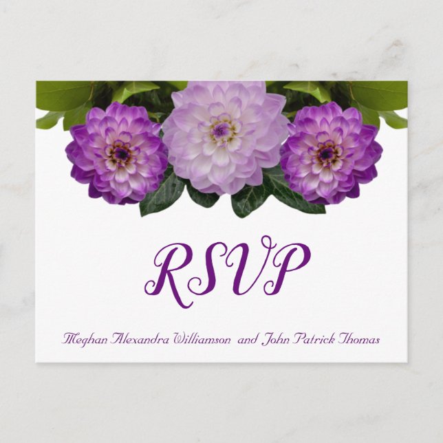 Dahlia Lila Lavender Lilac Floral Wedding RSVP Postkarte (Vorderseite)