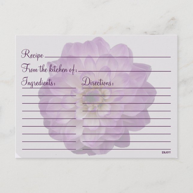 Dahlia Lila Lilac Floral Brautparty Rezept Postkarte (Vorderseite)