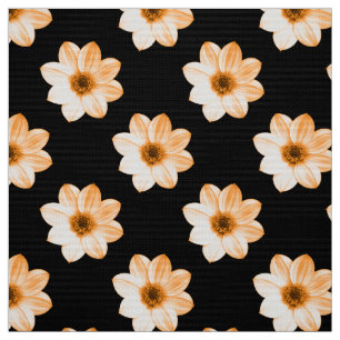 Dahlia Muster - Lt Orange auf schwarz Stoff
