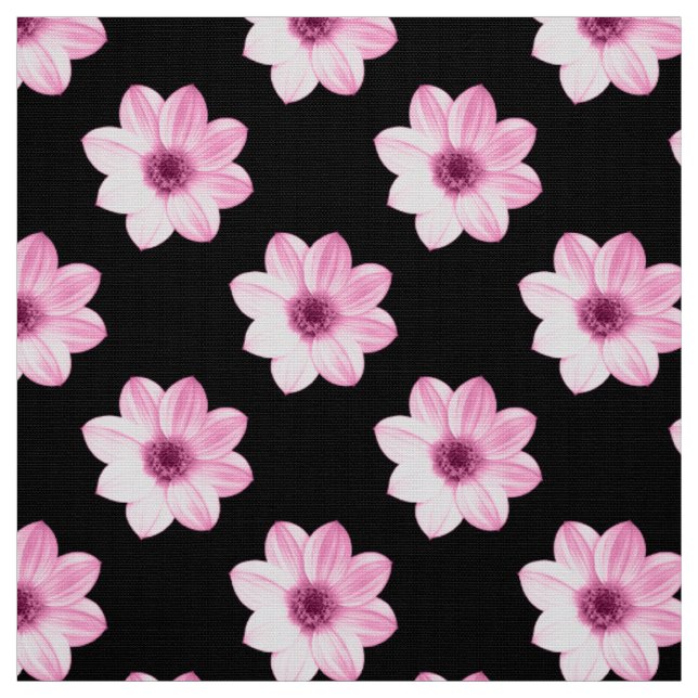 Dahlia Muster - Rosa auf Schwarz Stoff (Muster)