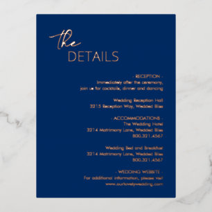 Dahlia Navy Blue Modern Wedding Enclosure Card Folie Einladungspostkarte