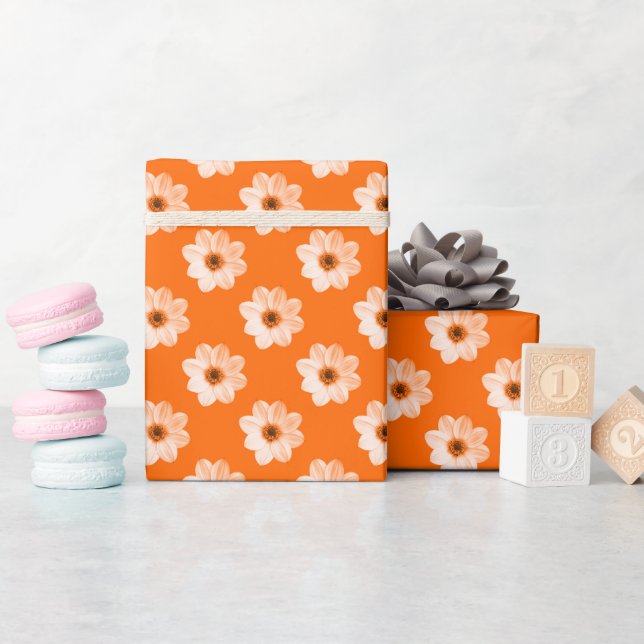 Dahlia Pattern - Orange Geschenkpapier (Babyparty)