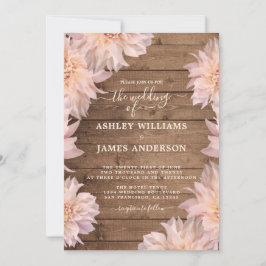Dahlia Pink Floral Rustic Wood Wedding Einladung