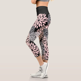 Dahlia-Rosa-Muster Capri Leggings