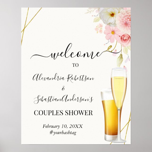 Dahlia & Rose Paare Hochzeit Begrüßungszeichen Poster (Vorne)
